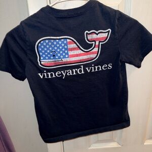 Vineyard Vines Navy Kids Whale Tee with American Flag Graphic